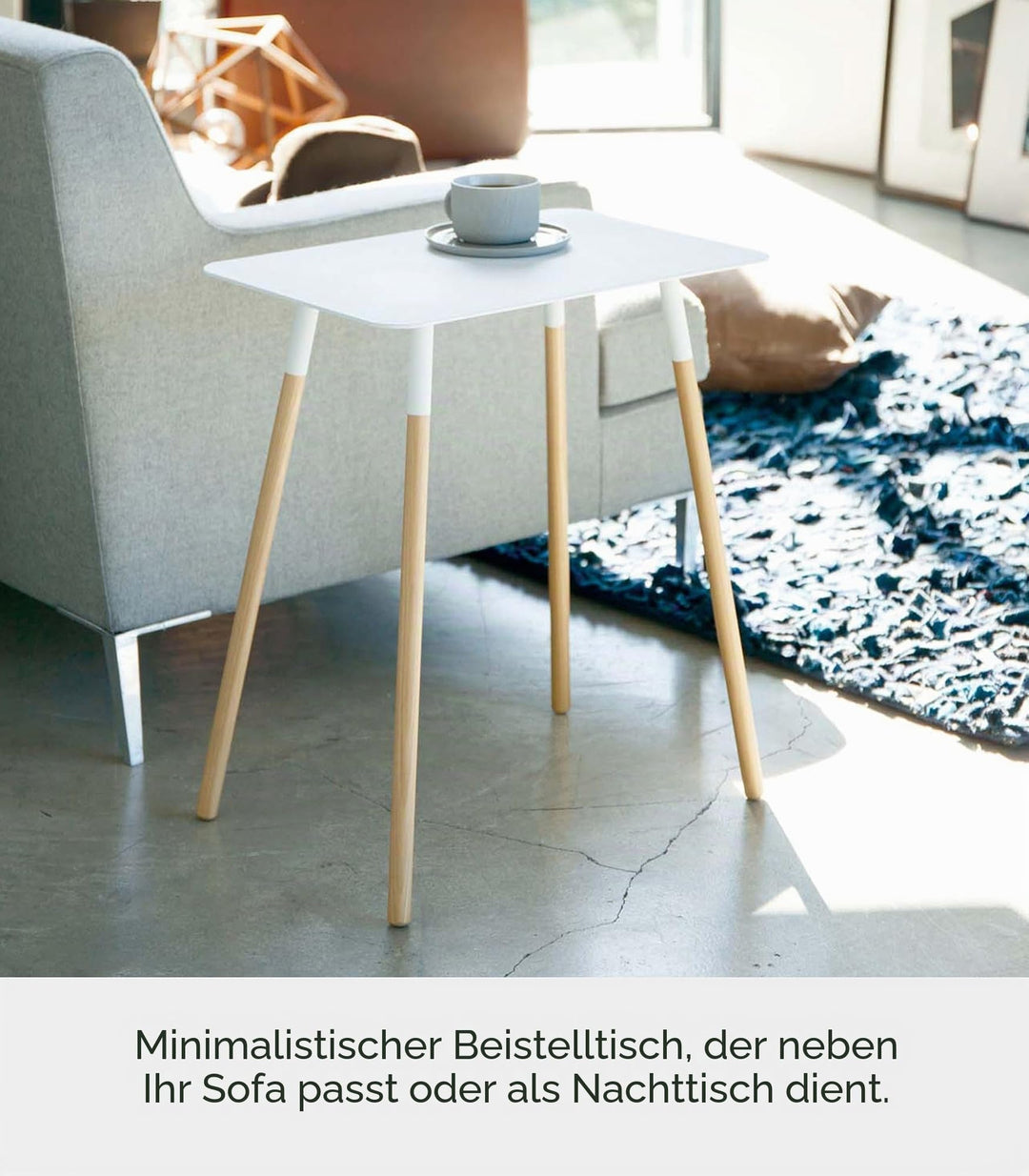 Beistelltisch Stahl Holzbeine minimalistisch 45x30x50 cm weiss - Bild 2