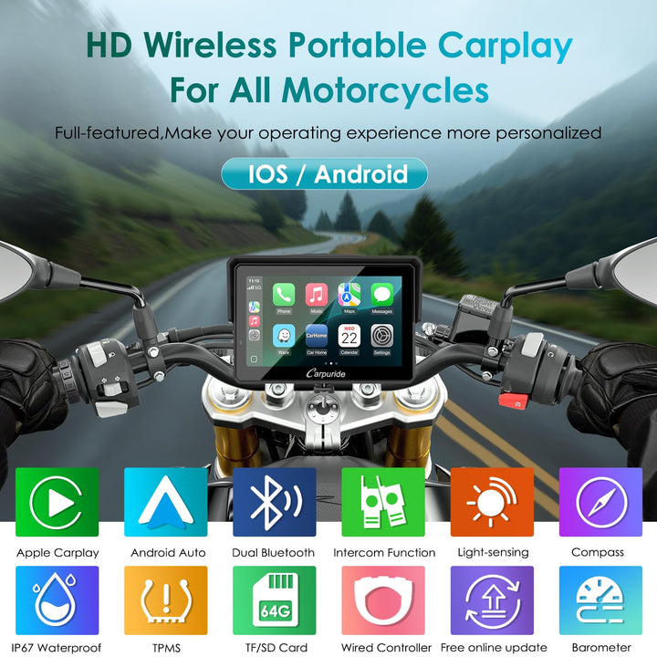 Motorrad Navi 5 Zoll mit kabellosem CarPlay &amp; Android Auto wasserdicht - Bild 2