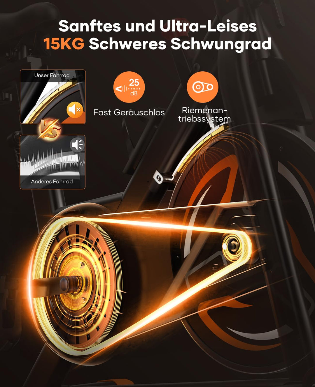 Heimtrainer Ergometer mit App &amp; Pulsmesser 15 kg Schwungrad bis 160 kg - Bild 3