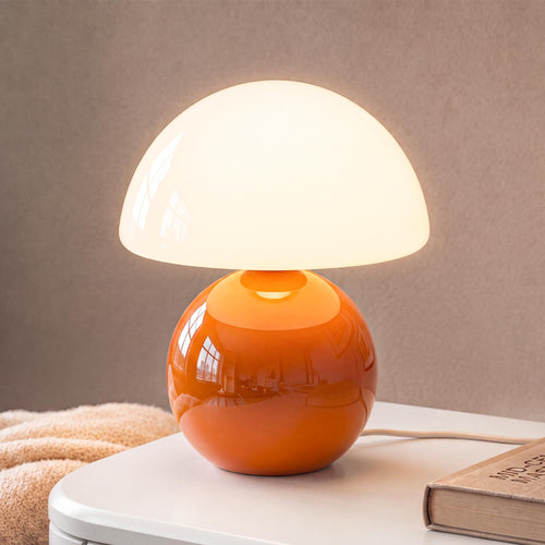 Pilz Tischlampe Glas dimmbar Keramiksockel Dekolampe orange