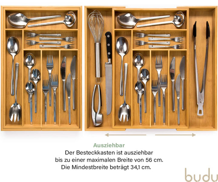 Besteckkasten Bambus ausziehbar 34–56 x 50 cm Schubladenorganizer - Bild 3