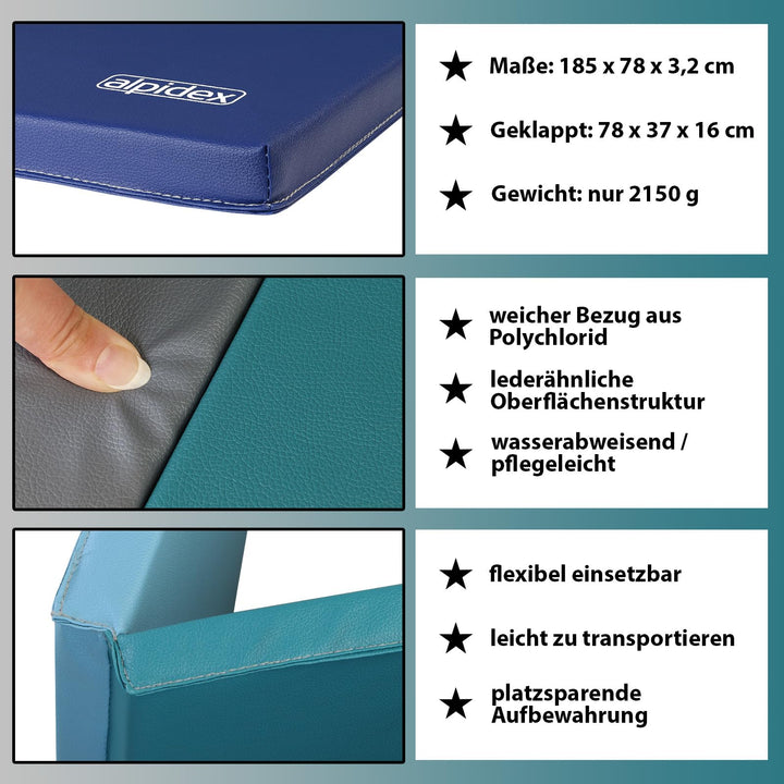 Turnmatte klappbar 185x78cm EPE-Schaum Kinder &amp; Erwachsene Blau - Bild 5