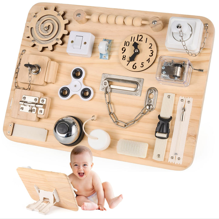 Montessori Busy Board Holz mit 18 Aktivitäten für Kleinkinder