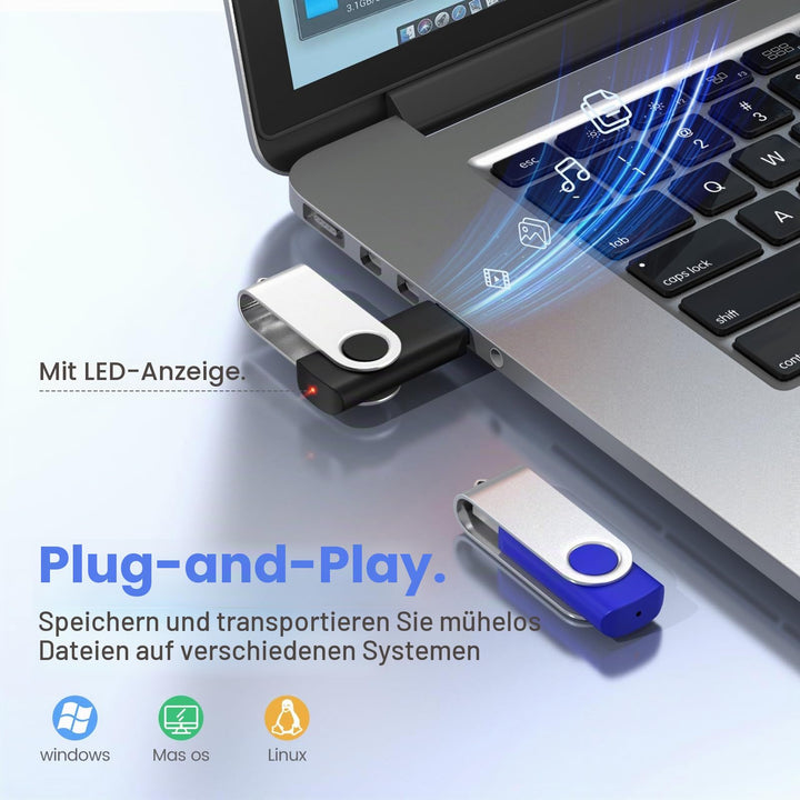 USB-Stick 8GB 10er-Set USB 2.0 mehrfarbig mit Schluesselbandoesung - Bild 2