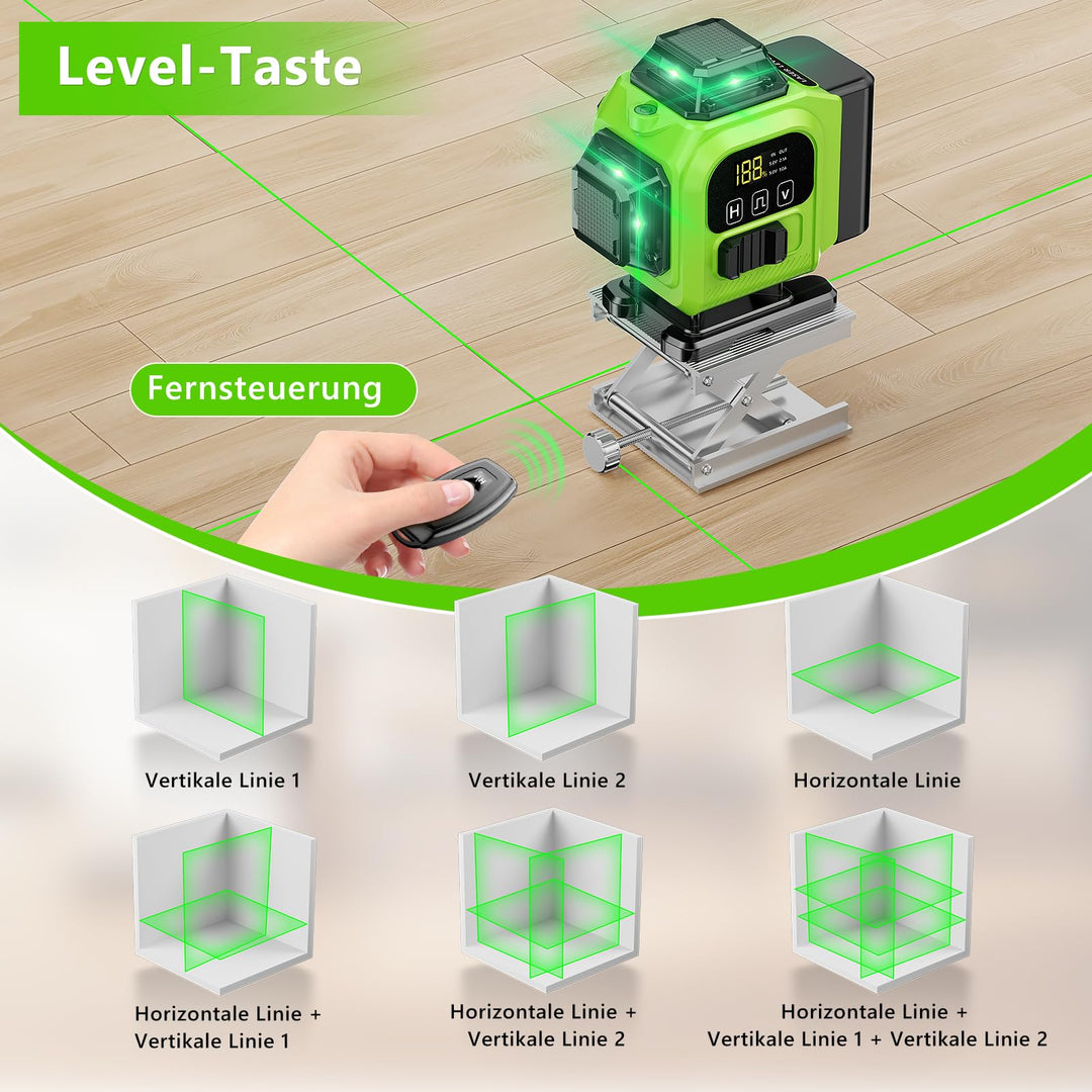 Kreuzlinienlaser Grün 16 Linien 4x360° selbstnivellierend mit Stativ - Bild 4