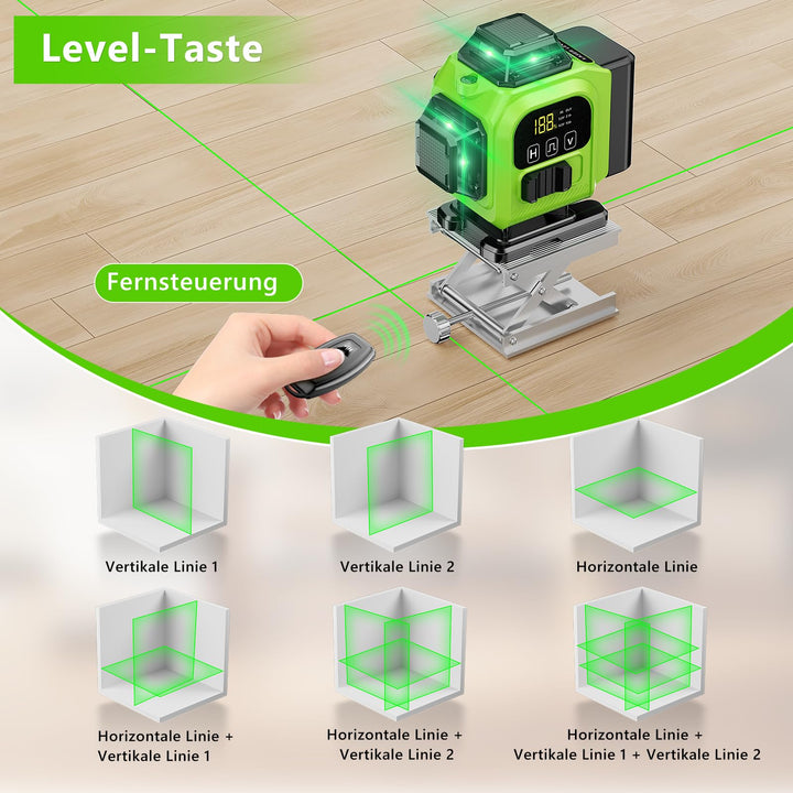 Kreuzlinienlaser Grün 16 Linien 4x360° selbstnivellierend mit Stativ - Bild 4