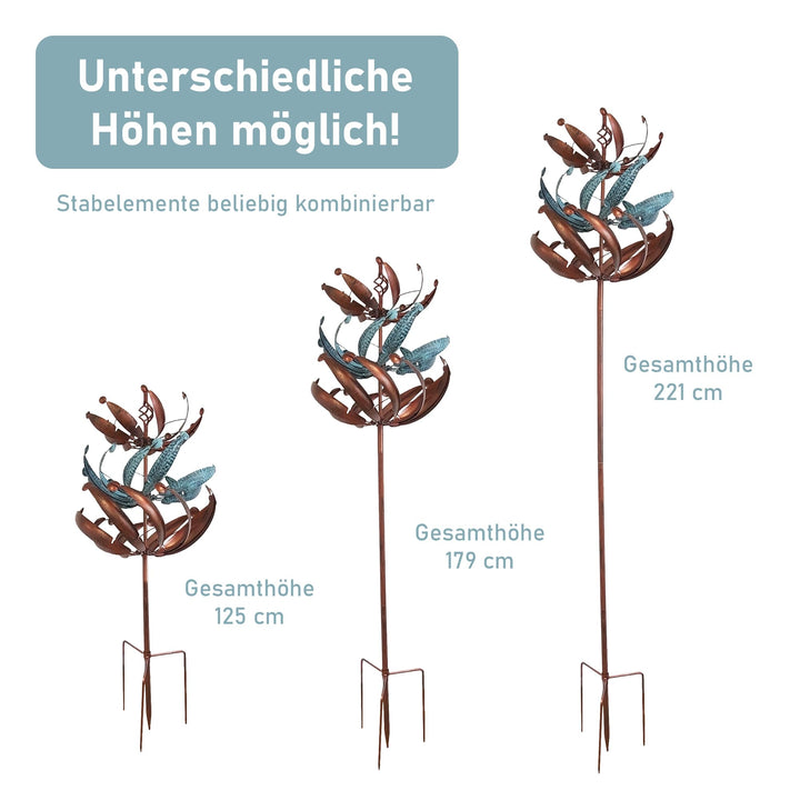 Windrad Garten Metall mit gegenläufigen Rotoren, Kupferoptik, 221 cm - Bild 2
