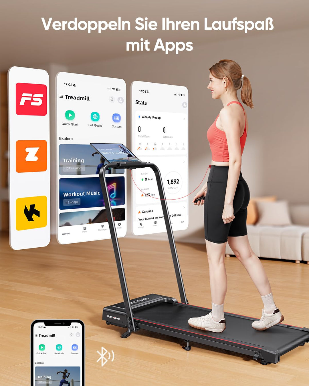 Laufband klappbar mit Neigung 9% bis 12 km/h 2.5 HP für Zuhause - Bild 6