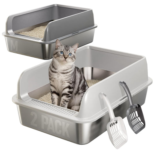 Katzenklo Edelstahl mit Deckel 2er-Set geruchsneutral gross