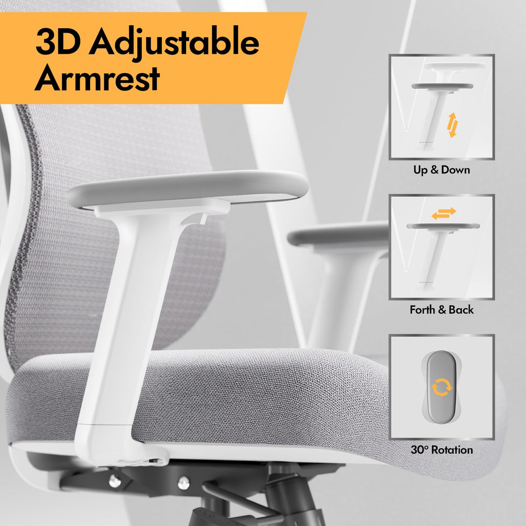 Ergonomischer Bürostuhl Mesh Weiss mit 3D Lendenstütze und verstellbaren Armlehnen - Bild 7