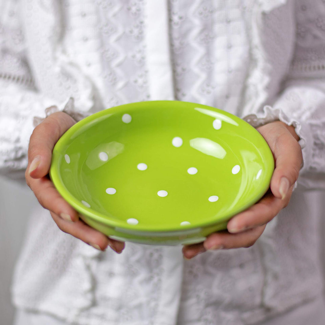 Keramik Suppenteller 18.5 cm Grün-Weiss Polka Dots handgemacht - Bild 5