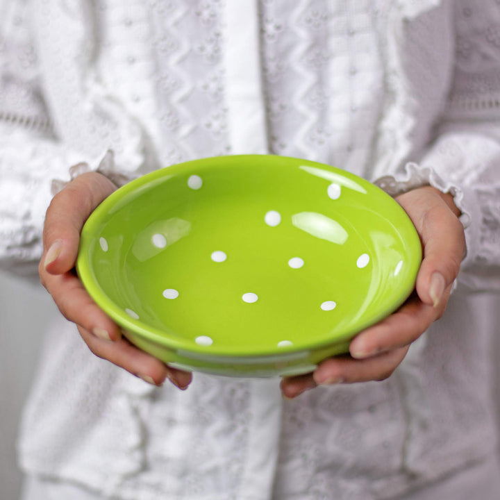 Keramik Suppenteller 18.5 cm Grün-Weiss Polka Dots handgemacht - Bild 5