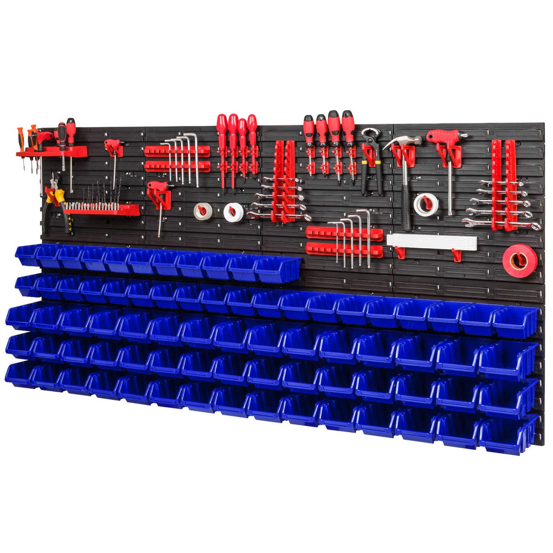 Wandregal Werkstatt Polypropylen 1544x780mm mit 75 Boxen und 38 Haltern