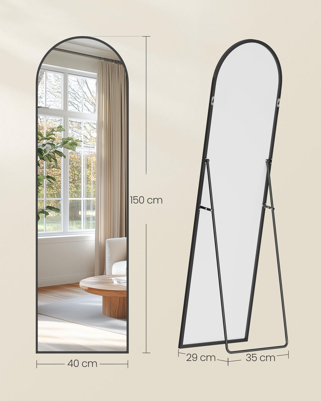Standspiegel Ganzkörper gewölbt Hartglas 160x50 cm Tintenschwarz - Bild 5