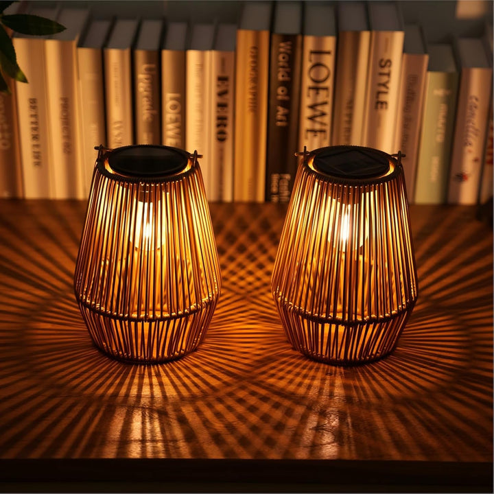 Solar Laterne Rattan handgeflochten 2er-Set warmweiss Aussen - Bild 9