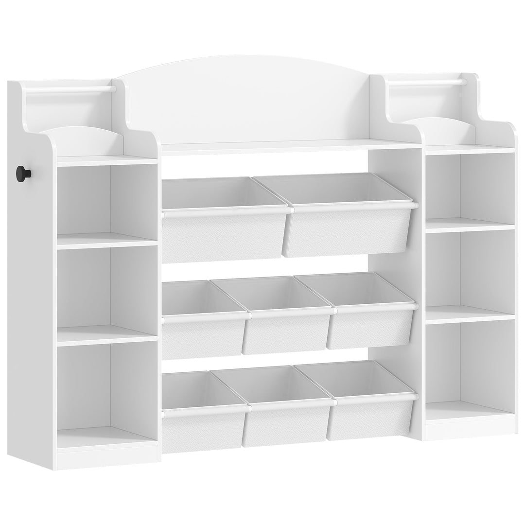 Kinderzimmerregal 9 Fächer 8 Boxen mit Haken 30x140x104 cm Weiss - Bild 9