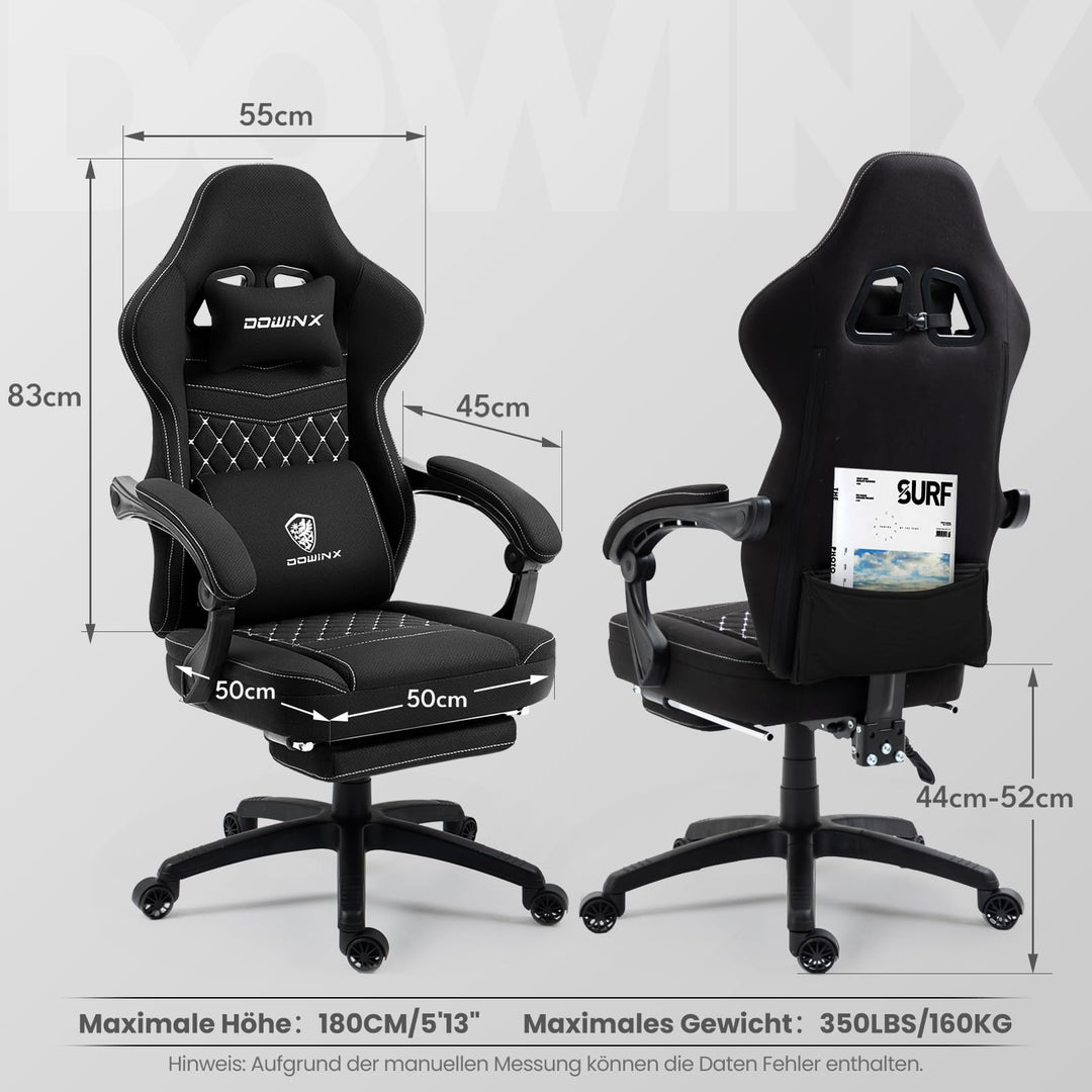 Gaming Stuhl Stoff ergonomisch mit Taschenfederkern und Fussstuetze 150 kg - Bild 3