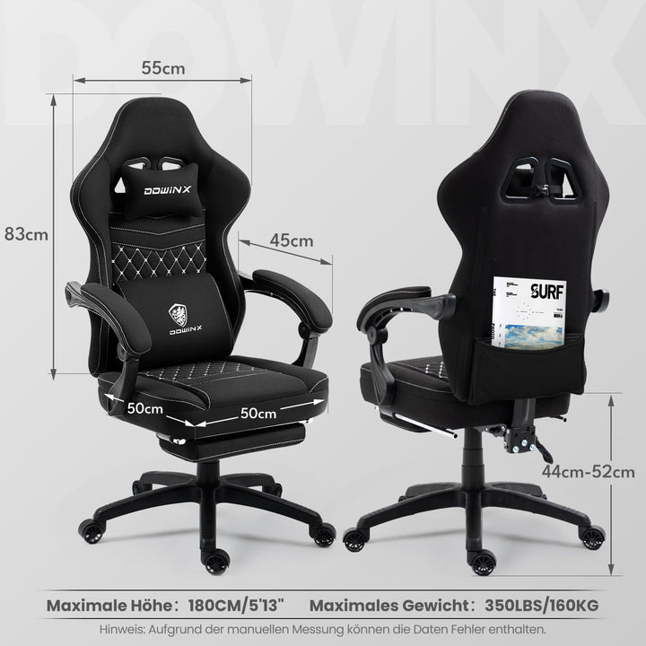 Gaming Stuhl Stoff ergonomisch mit Taschenfederkern und Fussstuetze 150 kg - Bild 3