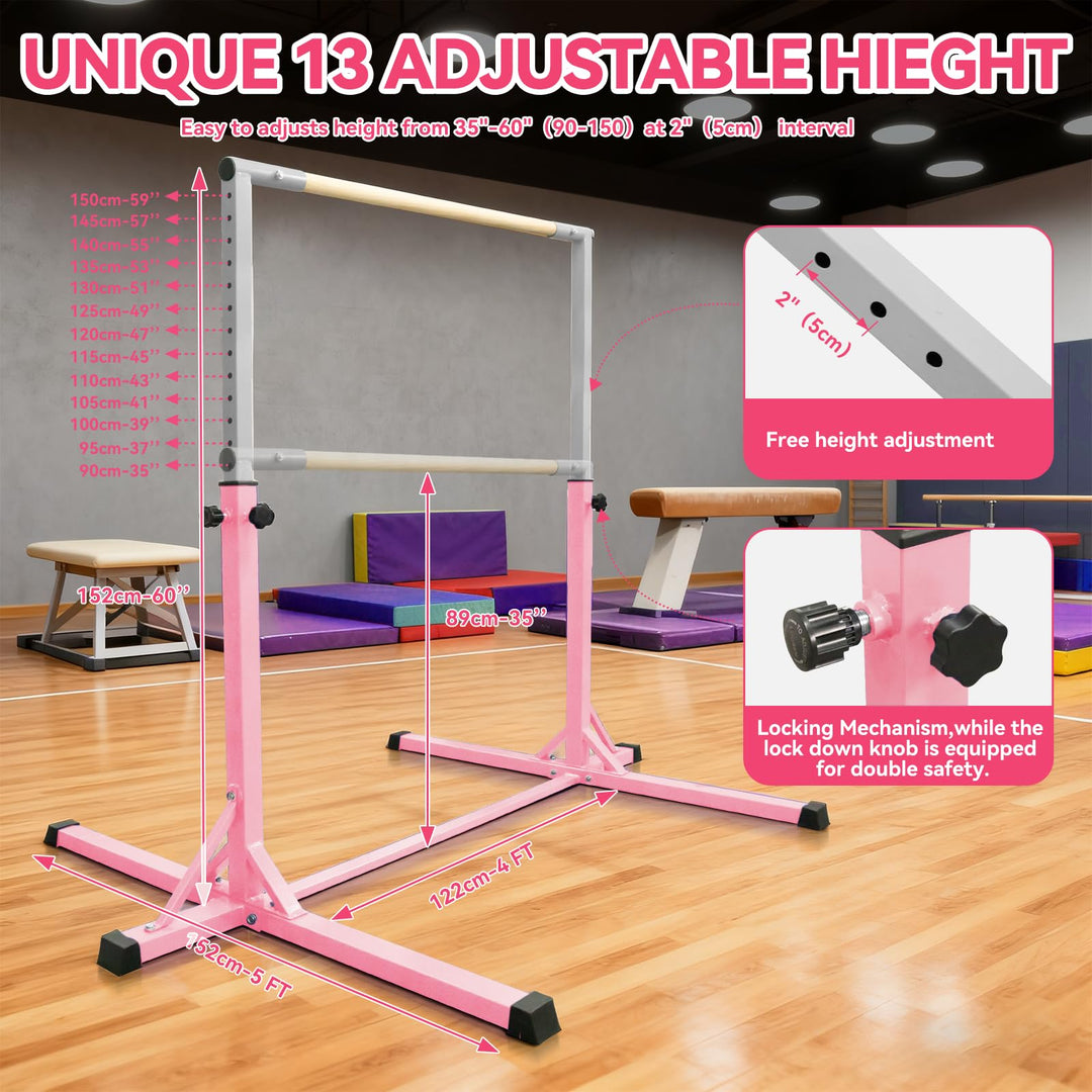 Turnstange Kinder höhenverstellbar 90–150 cm mit Turnringen Indoor - Bild 3
