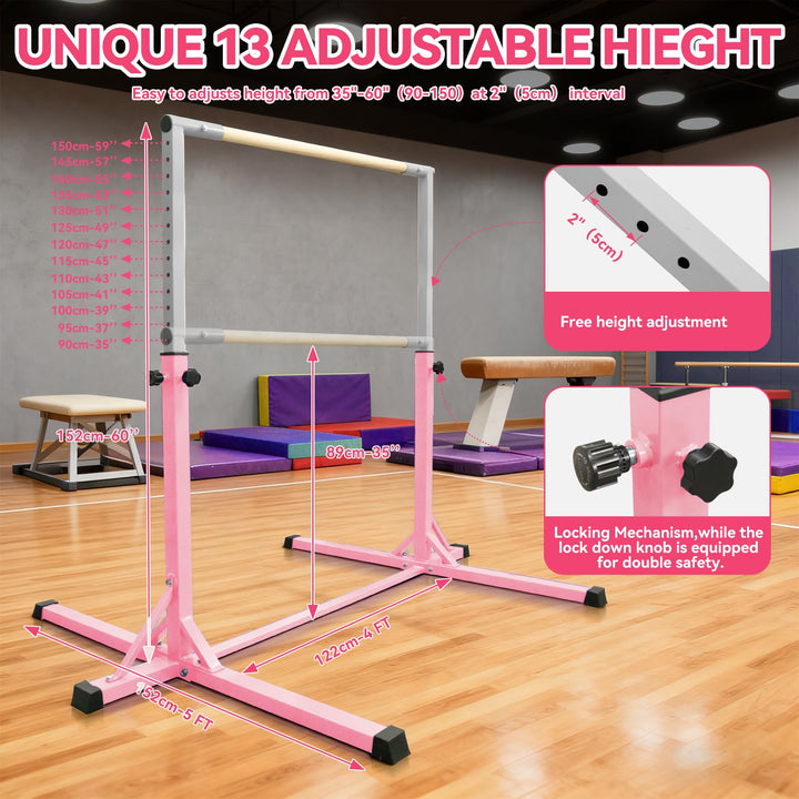 Turnstange Kinder höhenverstellbar 90–150 cm mit Turnringen Indoor - Bild 3