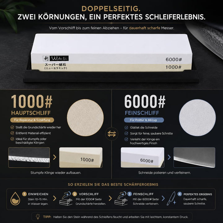 Schleifstein doppelseitig 1000/6000 Körnung für Küchen- und Damastmesser - Bild 2