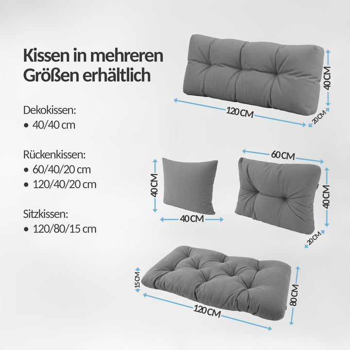 Palettenkissen 2er-Set 120x80 + 120x40 cm Anthrazit Outdoor - Bild 4