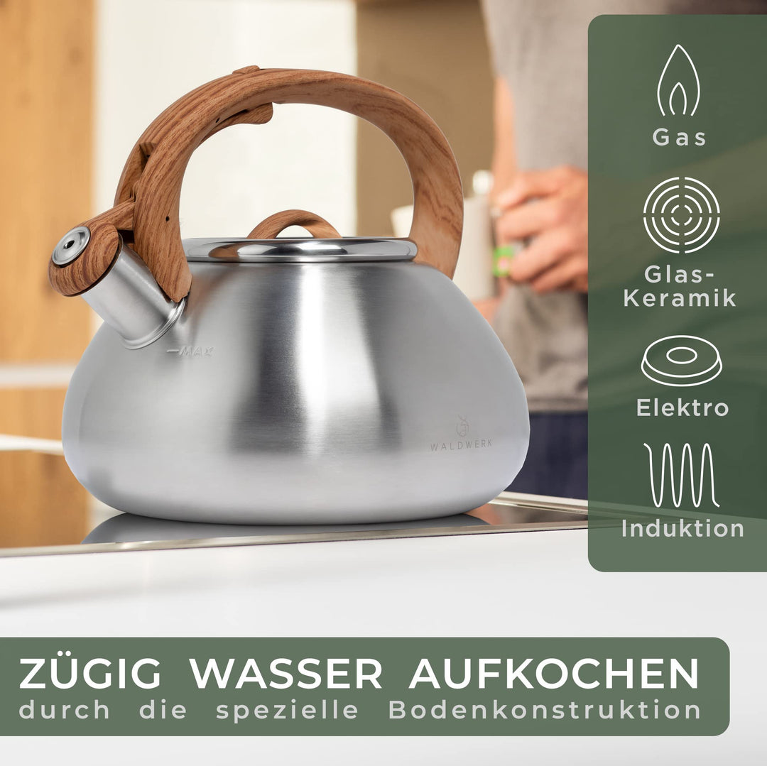 Wasserkessel Edelstahl 2,3 L mit Pfeifton für alle Herdarten - Bild 2
