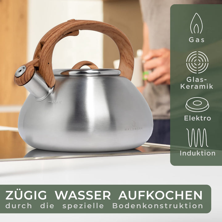 Wasserkessel Edelstahl 2,3 L mit Pfeifton für alle Herdarten - Bild 2