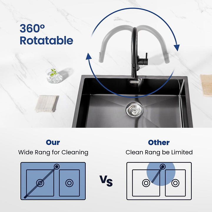 Niederdruck Küchenarmatur Schwarz Matt 360° schwenkbar ausziehbar - Bild 5
