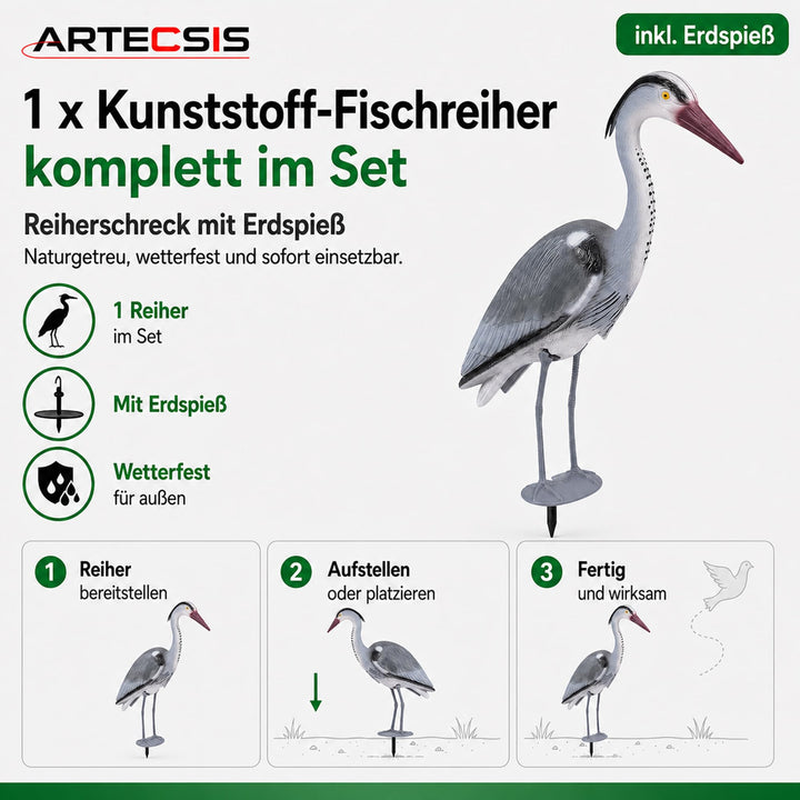 Fischreiher Attrappe 70 cm Kunststoff mit Erdspieß Teichschutz - Bild 7