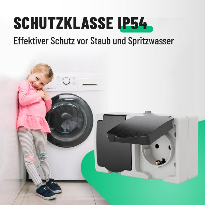 Feuchtraum Steckdose Aufputz 2-fach IP54 250V 16A 10er-Set grau - Bild 2