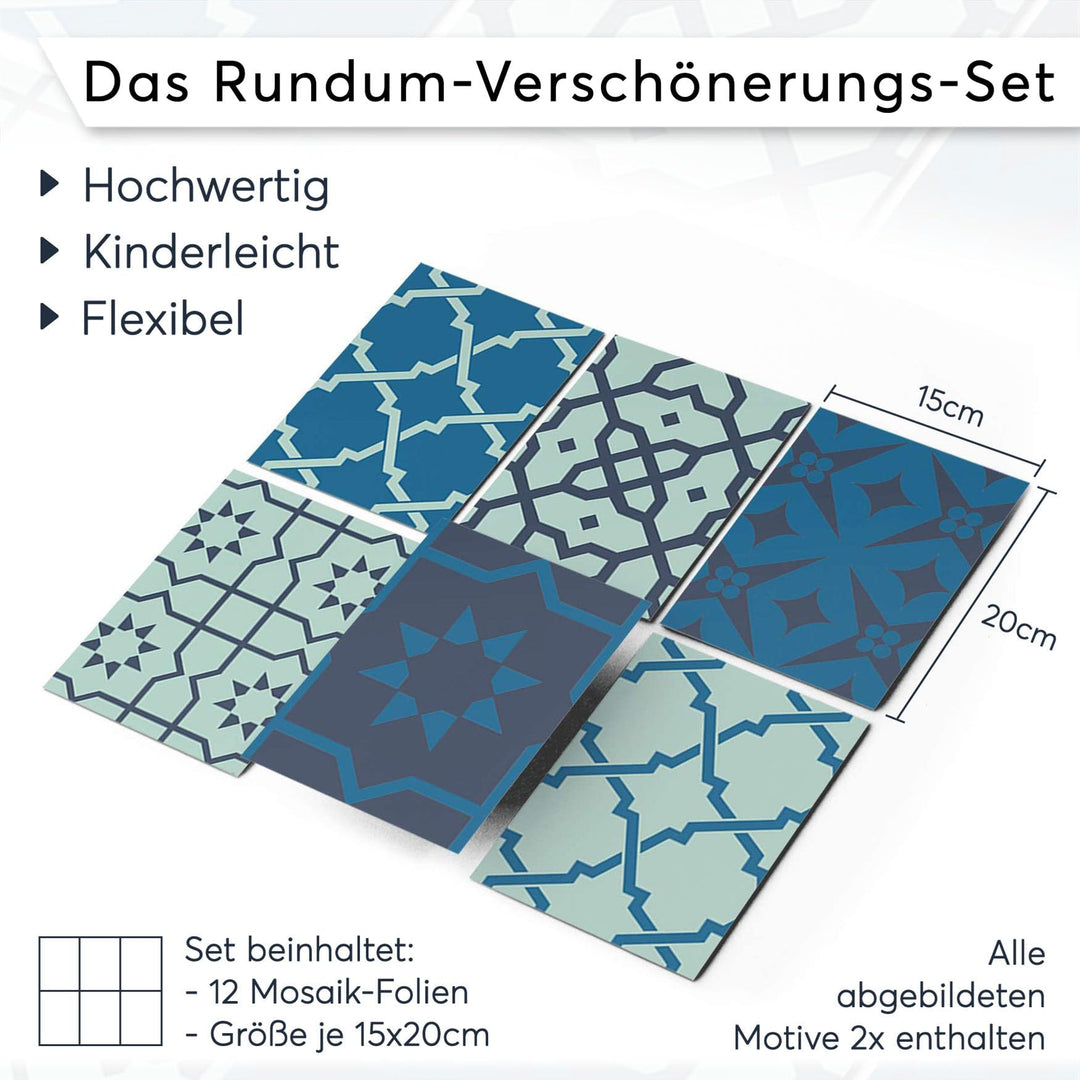 Fliesenfolie Ornament Mosaik selbstklebend 15x20 cm 12er-Set - Bild 7