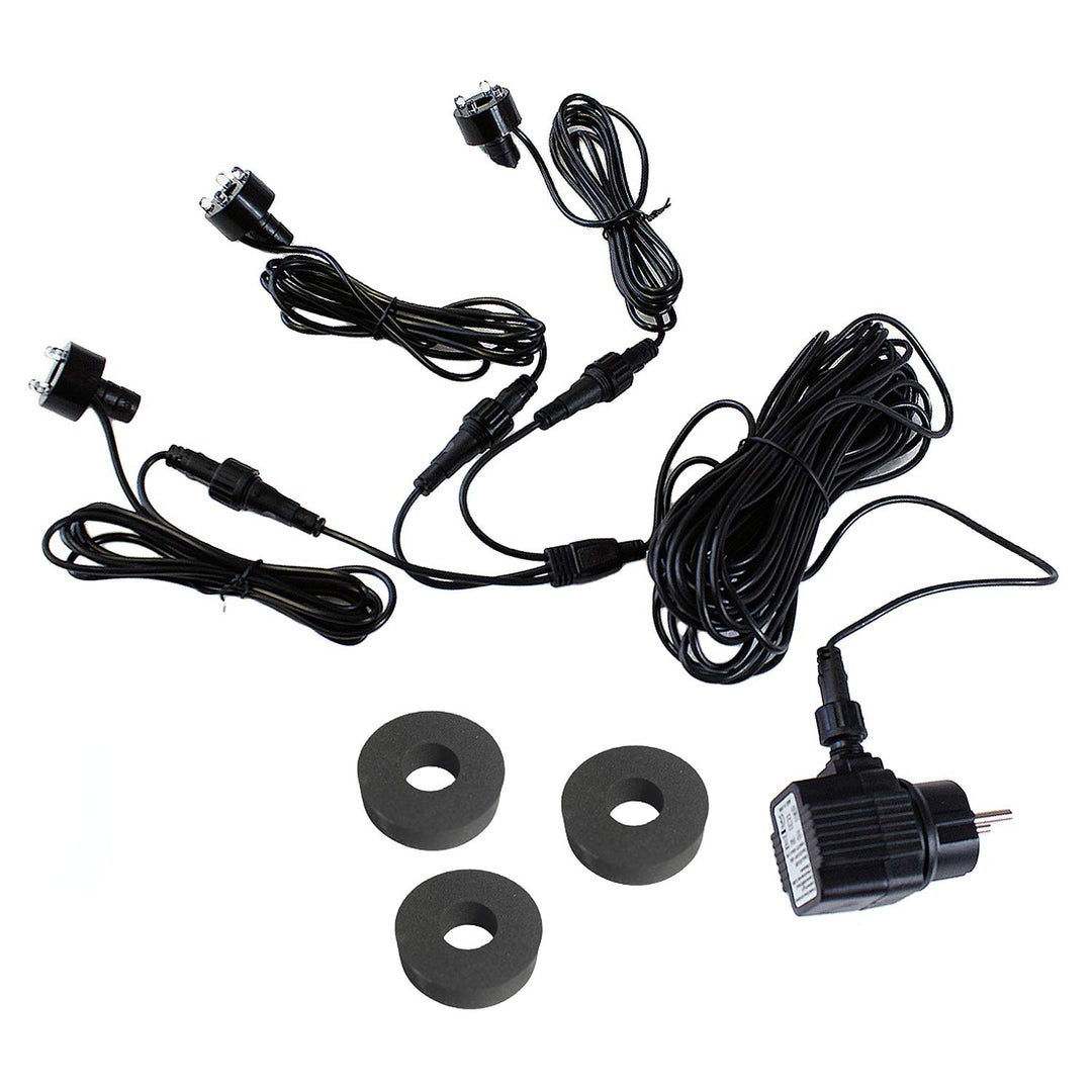 Springbrunnen LED-Beleuchtung 3er Set warmweiss mit 10m Kabel
