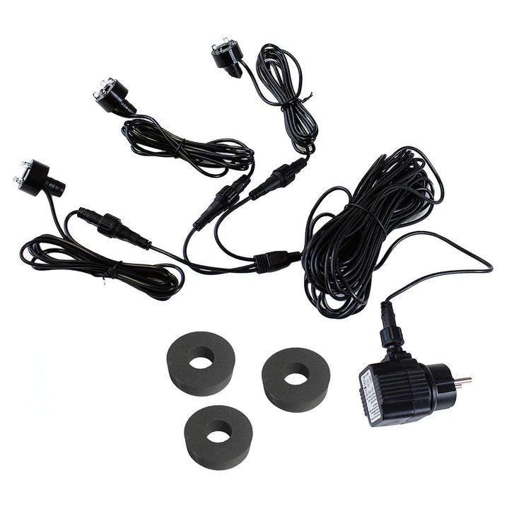 Springbrunnen LED-Beleuchtung 3er Set warmweiss mit 10m Kabel
