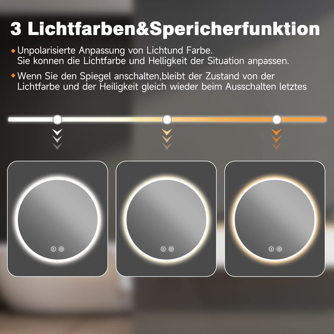 Badspiegel rund LED 60 cm mit Dimmer und Speicherfunktion - Bild 3