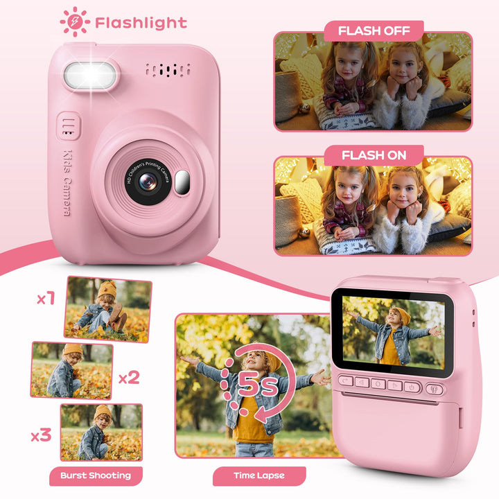 Sofortbildkamera Kinder mit Sofortdruck 14MP 3-Zoll-Display Rosa - Bild 4