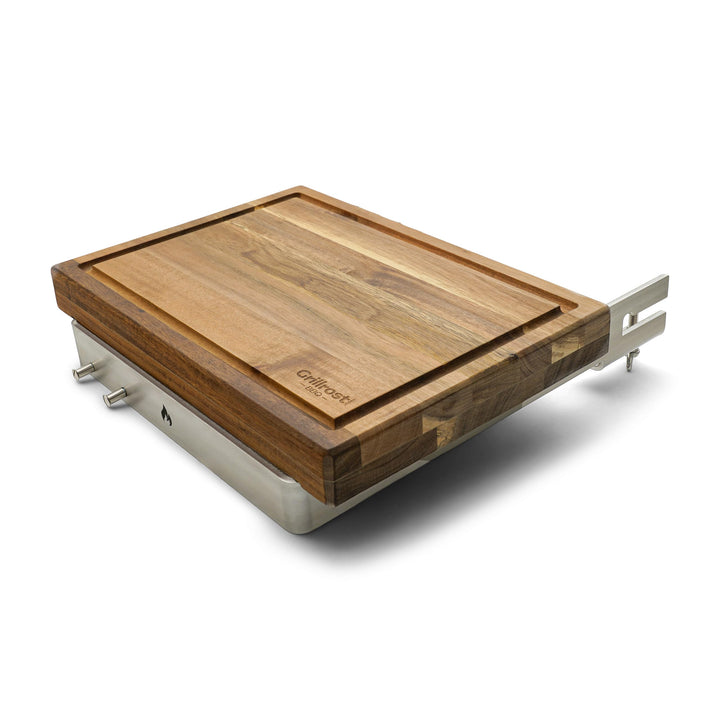 Bretthalter Feuerplatte Akazienholz &amp; Edelstahl 4–12 mm Stärke