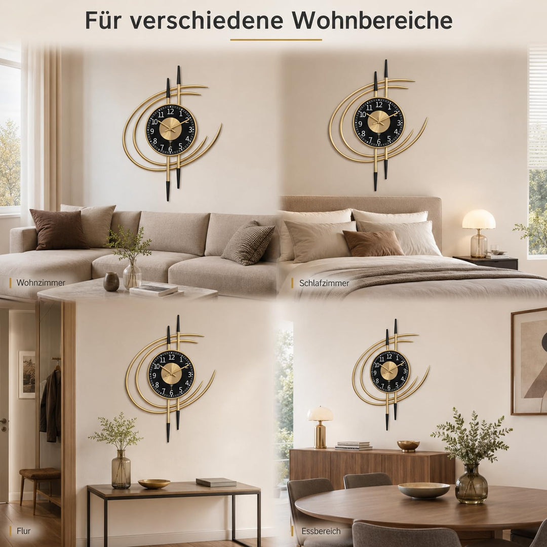 Wanduhr Metall 54x41cm Gold-Schwarz Modern Lautlos für Wohnzimmer - Bild 6