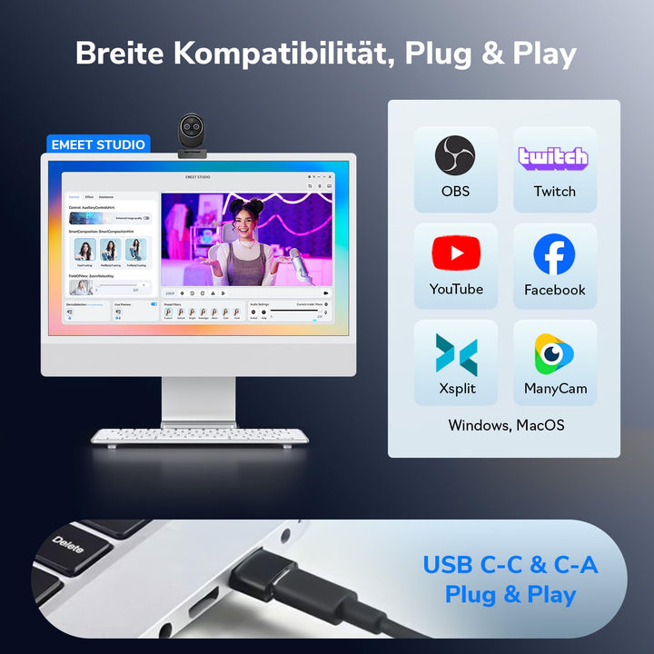 Webcam 4K Dual-Kamera KI-Fokus USB-C mit 3 Mikrofonen - Bild 9