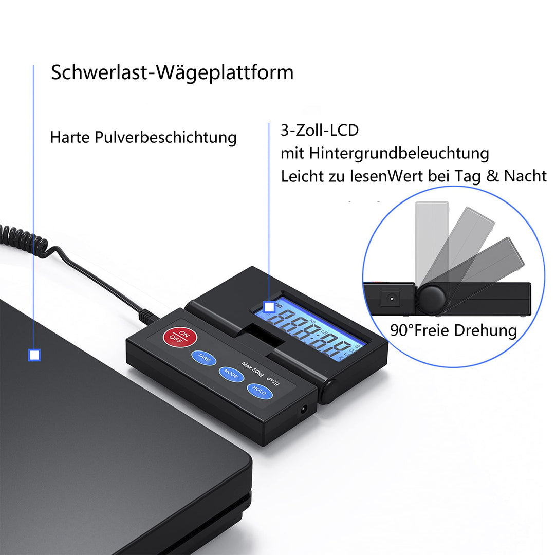 Paketwaage Plattformwaage 50kg/2g mit klappbarem LCD-Display - Bild 3