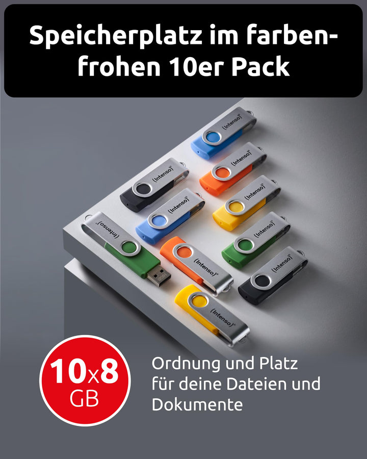 USB-Stick 8 GB 10er-Pack USB 2.0 mit Schwenkbügel mehrfarbig - Bild 2