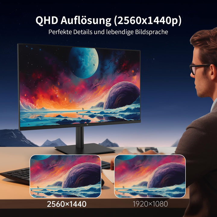 Monitor 27 Zoll QHD 2K IPS 100Hz Anti-Blaulicht fuer Gaming und Arbeit - Bild 2