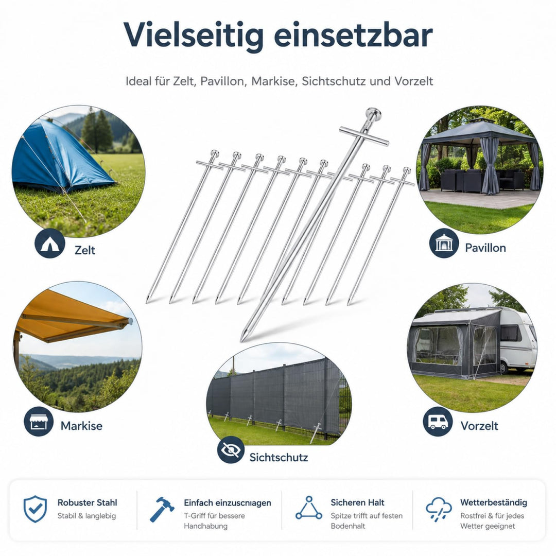 Zelt-Heringe Stahl Kreuzprofil 23 cm für harte Böden, 45 Stück - Bild 7