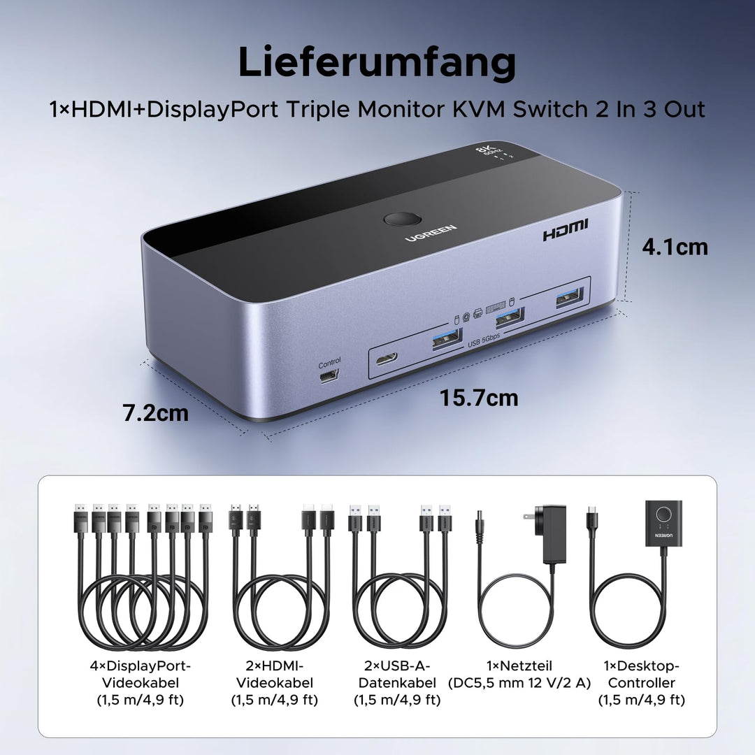 KVM Switch 2 PC 3 Monitore 8K60Hz mit 4 USB 3.0 Ports - Bild 8