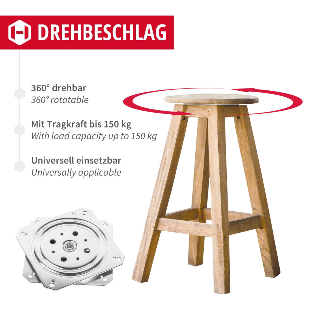 Drehteller Stahl verzinkt 155x155 mm Schwerlast 150 kg kugelgelagert - Bild 3