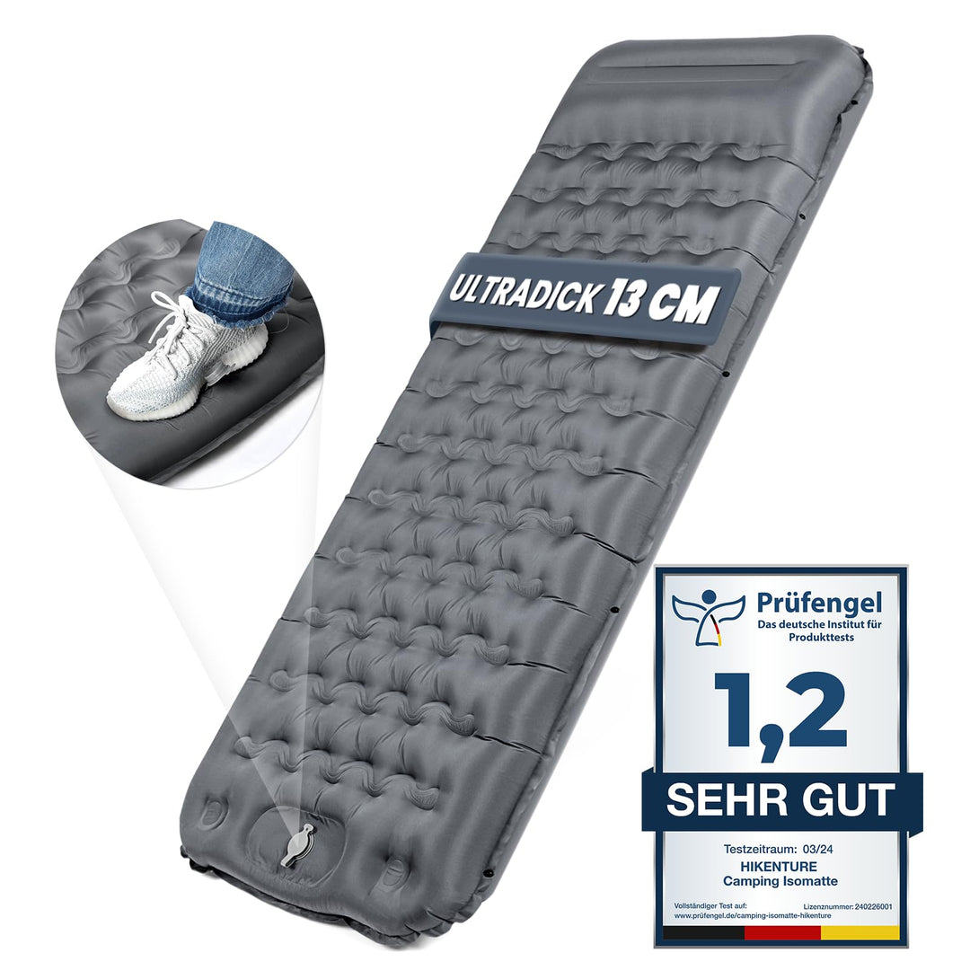 Camping Isomatte aufblasbar 13 cm mit Kissen und Fusspumpe