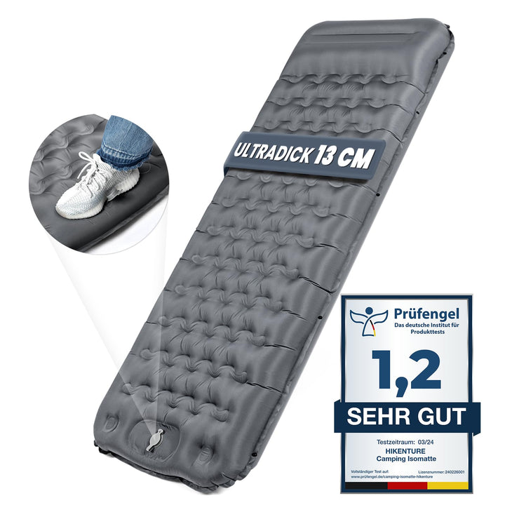 Camping Isomatte aufblasbar 13 cm mit Kissen und Fusspumpe