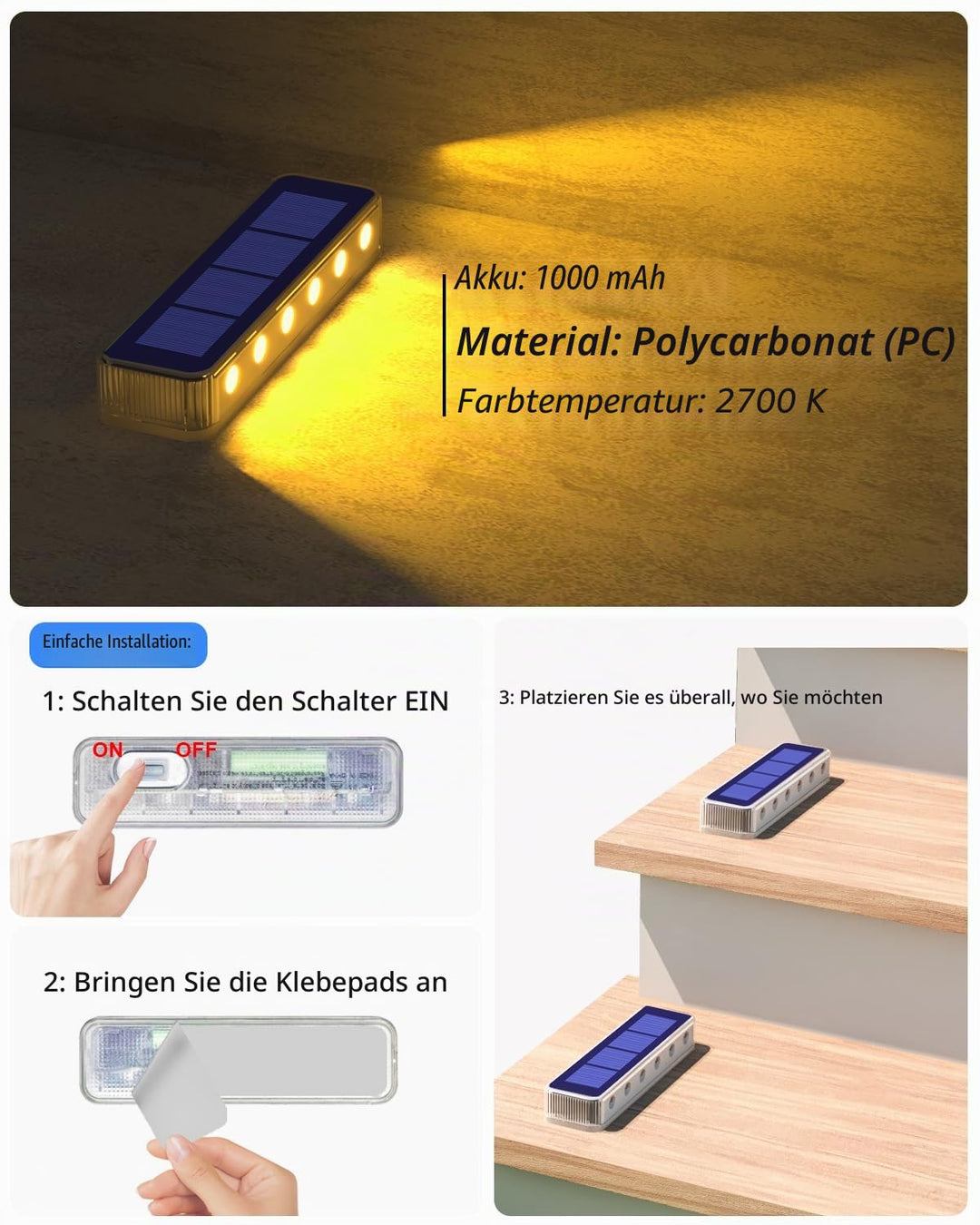 Solar Bodenleuchten Aussen IP68 Warmweiss 8er-Set fuer Treppen - Bild 5