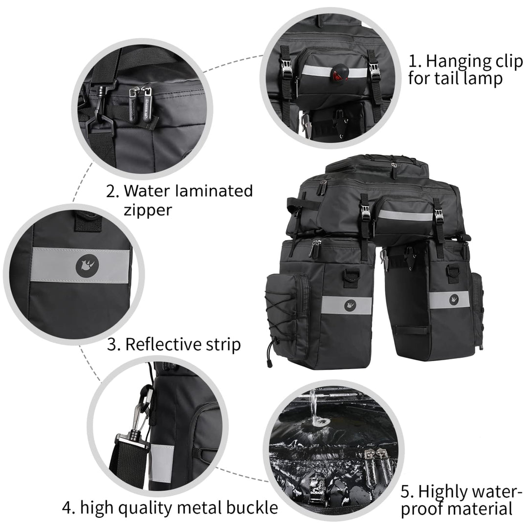 Fahrradtasche Gepäckträger 3-in-1 Rucksack 75L wasserdicht schwarz - Bild 8
