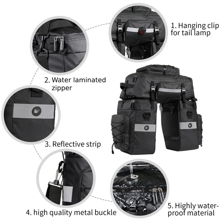 Fahrradtasche Gepäckträger 3-in-1 Rucksack 75L wasserdicht schwarz - Bild 8